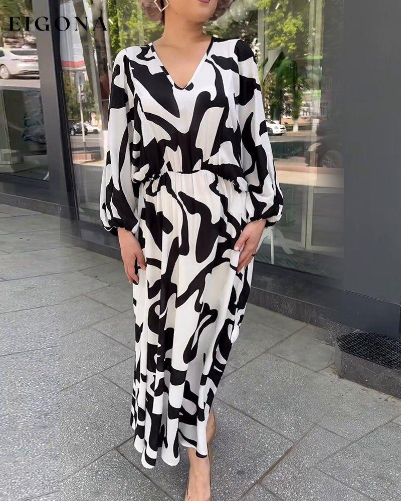 Fashion print elegant long-sleeved dress 23BF Casual Dresses Clothes Dresses Spring Summer