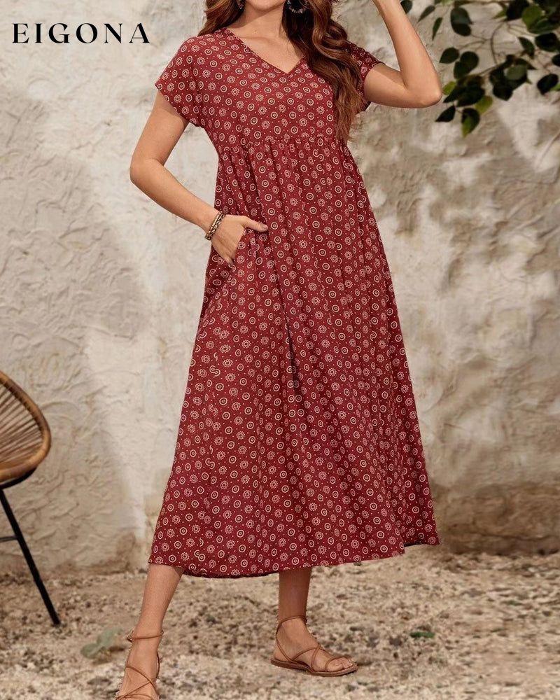 V neck short sleeve long dress 23BF Casual Dresses Clothes Dresses Spring Summer Vacation Dresses