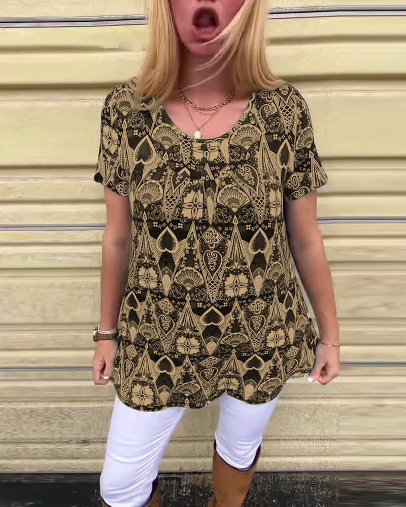 Lässiges Retro-T-Shirt mit Rundhalsausschnitt und Aufdruck