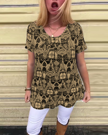 Lässiges Retro-T-Shirt mit Rundhalsausschnitt und Aufdruck