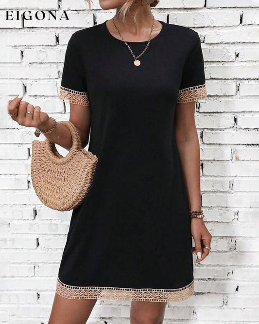 Short sleeve panel lace dress Black 23BF Casual Dresses Clothes Dresses Summer