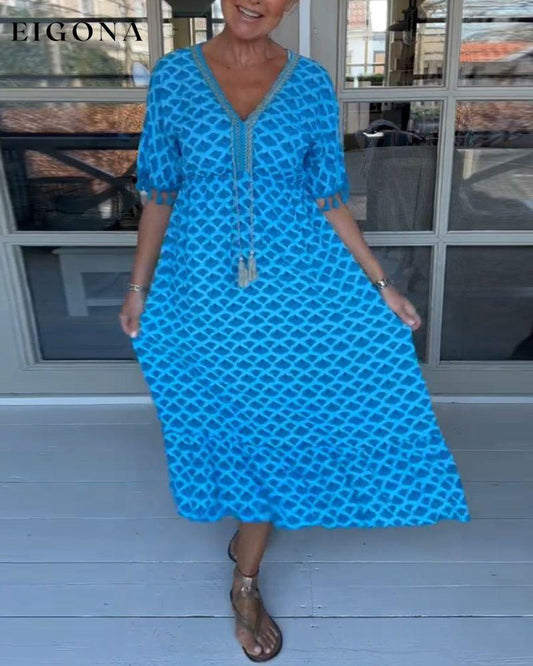 V-neck printed casual dress Blue 23BF Casual Dresses Clothes Dresses Spring Summer