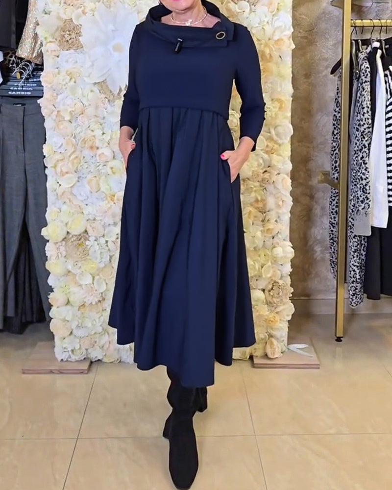 Fashionable Street Solid A-line Dress