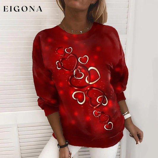 Casual Heart Print Sweatshirt Red best Best Sellings clothes Plus Size Sale tops Topseller