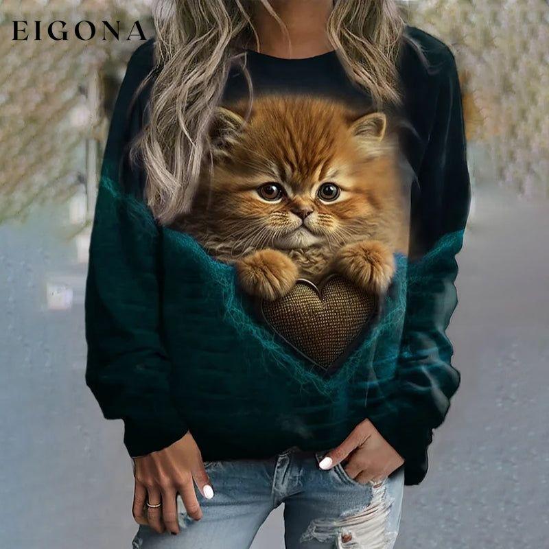 Creative Cat Print Sweatshirt best Best Sellings clothes Plus Size Sale tops Topseller