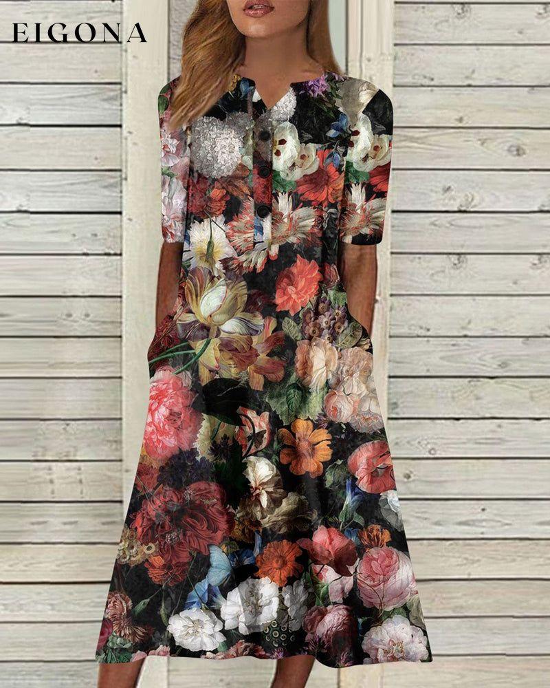 Floral print pocket dress Black 23BF Casual Dresses Clothes Dresses Spring Summer