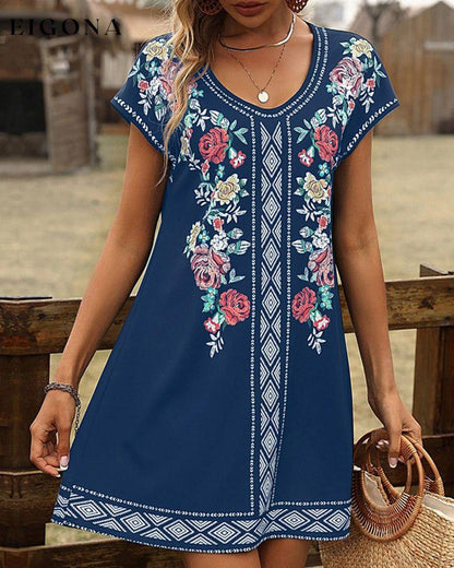 Printed Short sleeve casual dress Dark blue 23BF Casual Dresses Clothes Dresses Summer