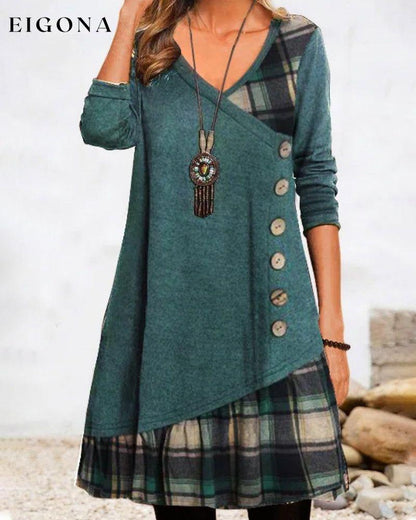 Plaid long sleeve dress Cyan 2022 f/w 23BF 23BK casual dresses Clothes Dresses