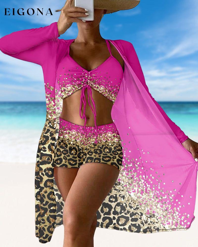 Leopard Ombre Print Swimsuit Three-Piece Set 23BF Bikinis Clothes Cover-Ups discount Summer Swimwear