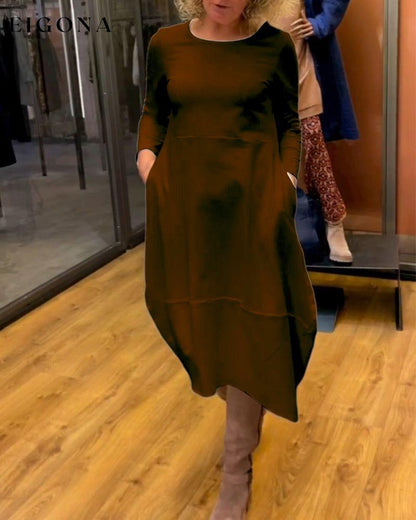 Elegant Solid Color Dress Brown 2023 f/w casual dresses Clothes discount Dresses spring