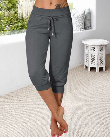 Solid color pocket cropped lounge pants