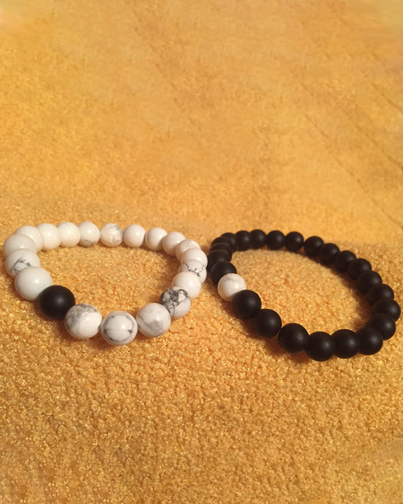 Black and white bead woven couple bracelet set Jewelry