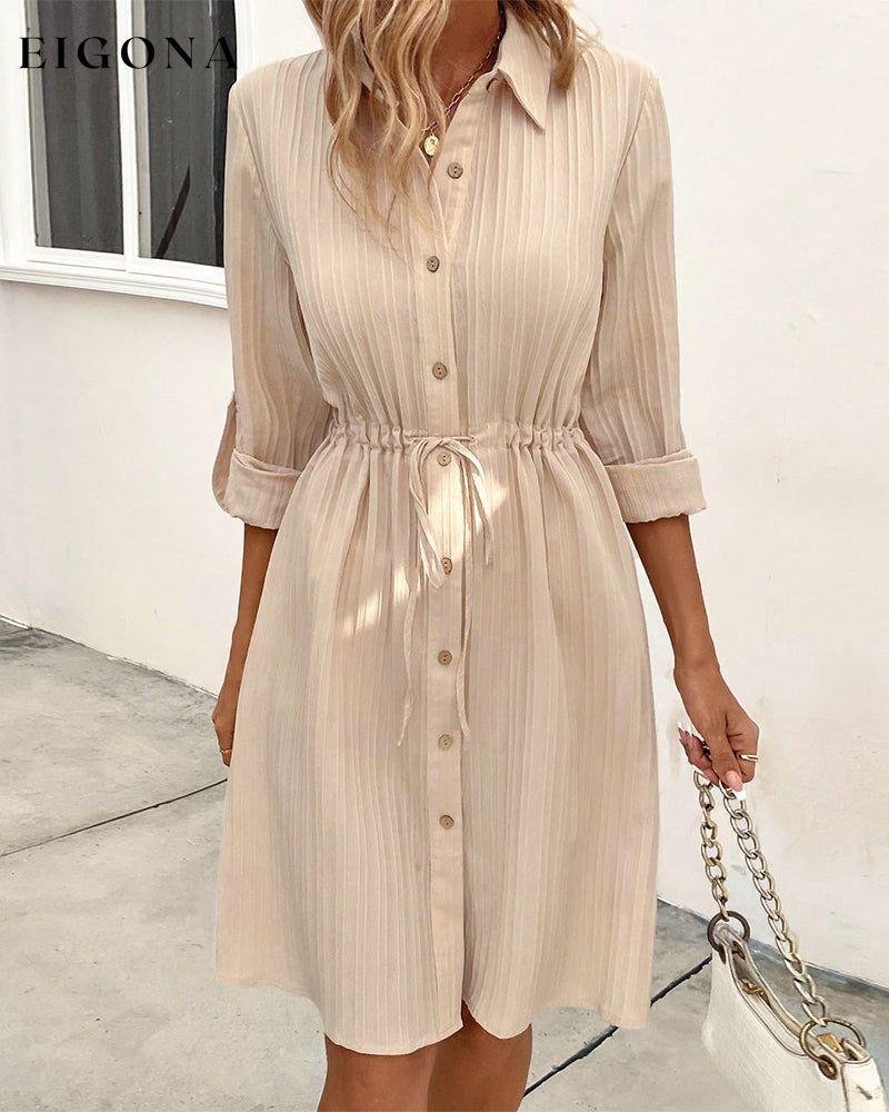 Solid color shirt dress Khaki 23BF Casual Dresses Clothes Dresses Spring Summer