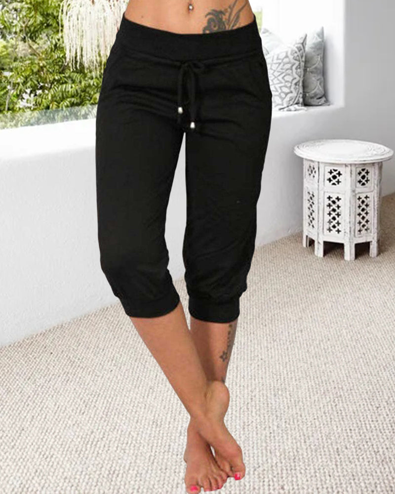 Solid color pocket cropped lounge pants