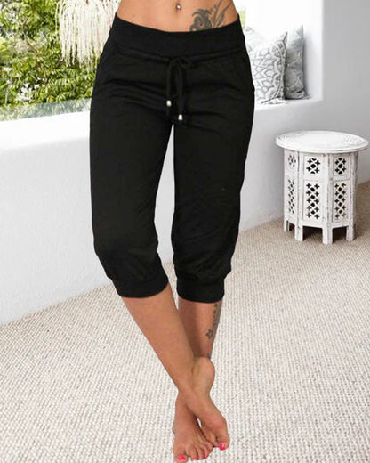 Solid color pocket cropped lounge pants