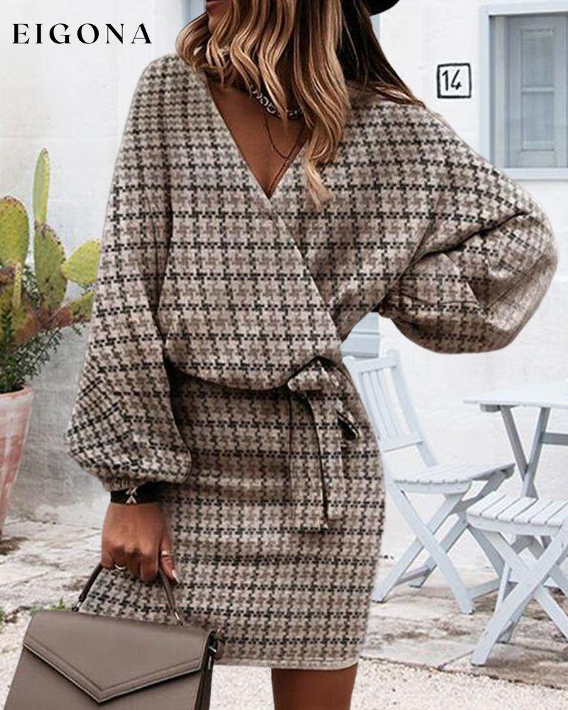 Houndstooth v-neck elegant dress 2023 F/W 23BF Casual Dresses Clothes Dresses Elegant Dresses Spring