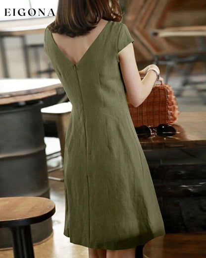 Cotton and linen solid color short-sleeved dress 23BF Casual Dresses Clothes Cotton and Linen Dresses Summer