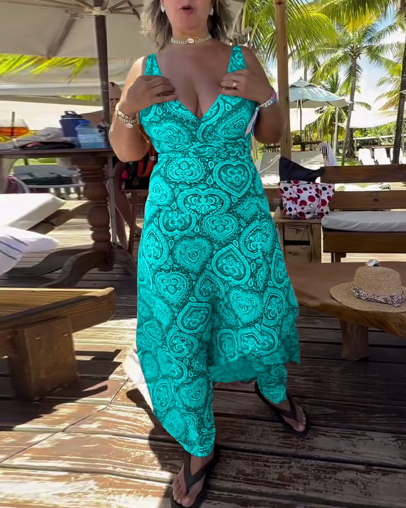 Trägerloser Badeanzug mit Herz-Urlaubs-Print