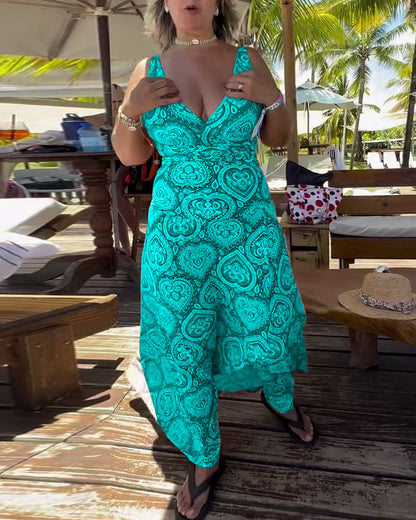 Trägerloser Badeanzug mit Herz-Urlaubs-Print