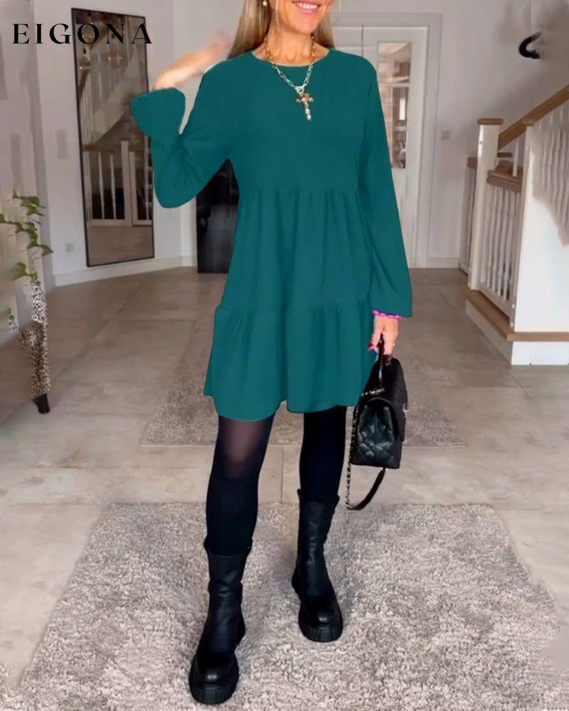 Simple solid color long sleeve dress Green 2023 F/W 23BF Casual Dresses Clothes Dresses Spring