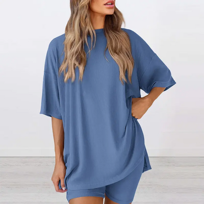 Relaxed Fit Solid Color Casual Set