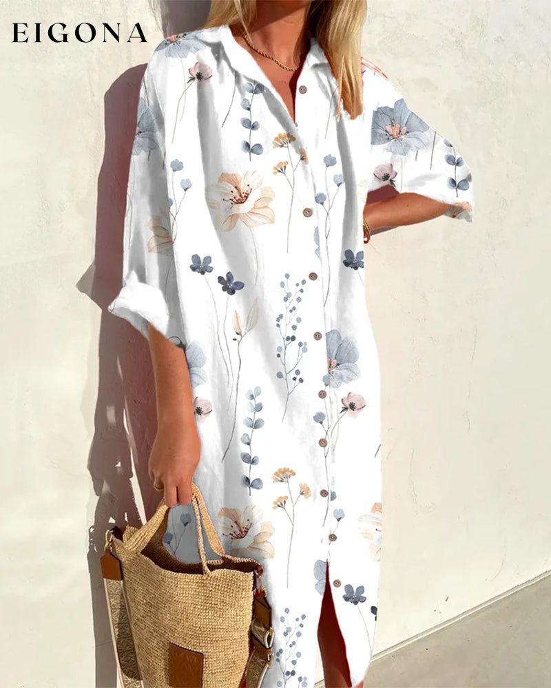 Printed 3/4 sleeve shirt dress White 23BF Casual Dresses Clothes Dresses Spring Summer