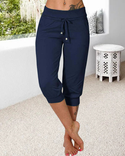 Solid color pocket cropped lounge pants