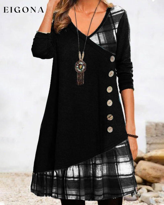 Plaid long sleeve dress Black 2022 f/w 23BF 23BK casual dresses Clothes Dresses