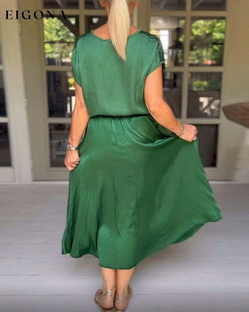 Green Elegant Neck Dress (Belt Not Included) 23BF Casual Dresses Clothes Dress Dresses Summer