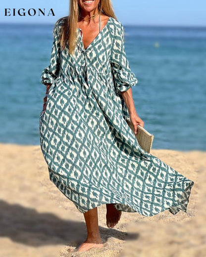 Square print v-neck dress Casual Dresses Clothes Dresses SALE Spring Summer