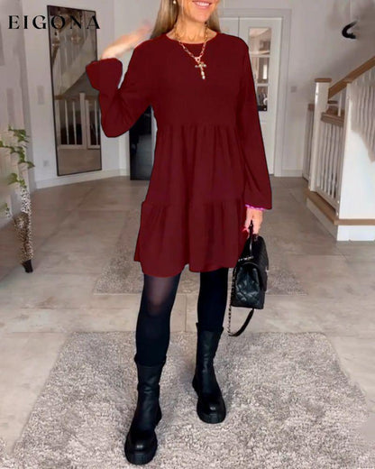 Simple solid color long sleeve dress Red 2023 F/W 23BF Casual Dresses Clothes Dresses Spring