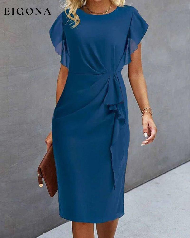 Elegant Ruffled Knee Length Dress Blue 23BF Casual Dresses Clothes Dresses Summer