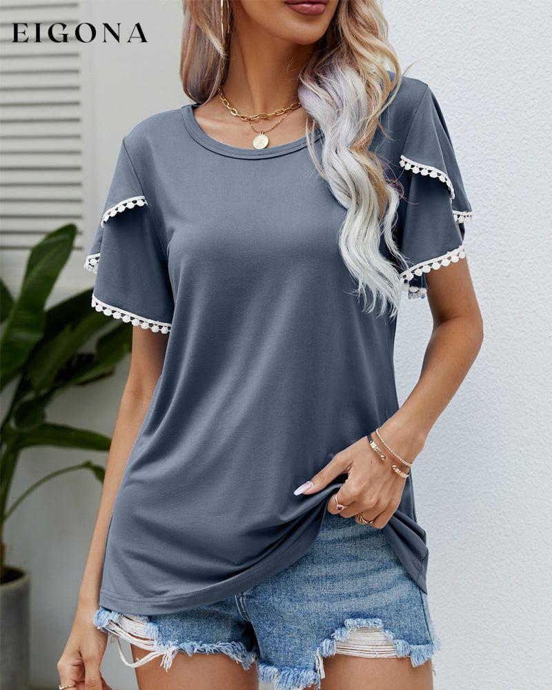 Round Neck T-shirt with Short Sleeves Gray 23BF clothes Short Sleeve Tops Spring Summer T-shirts Tops/Blouses
