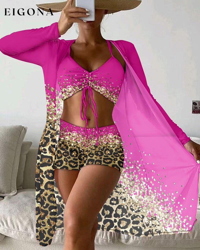 Leopard Ombre Print Swimsuit Three-Piece Set Fuchsia 23BF Bikinis Clothes Cover-Ups discount Summer Swimwear