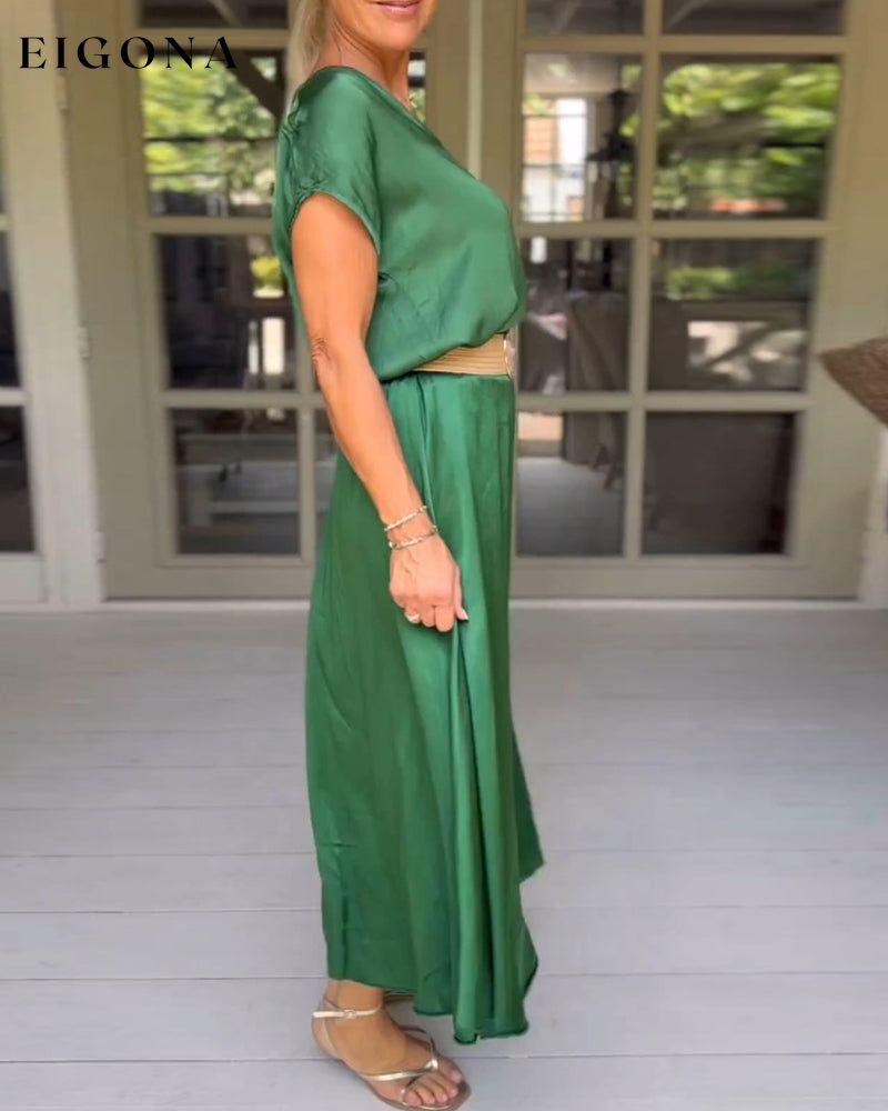 Green Elegant Neck Dress (Belt Not Included) 23BF Casual Dresses Clothes Dress Dresses Summer