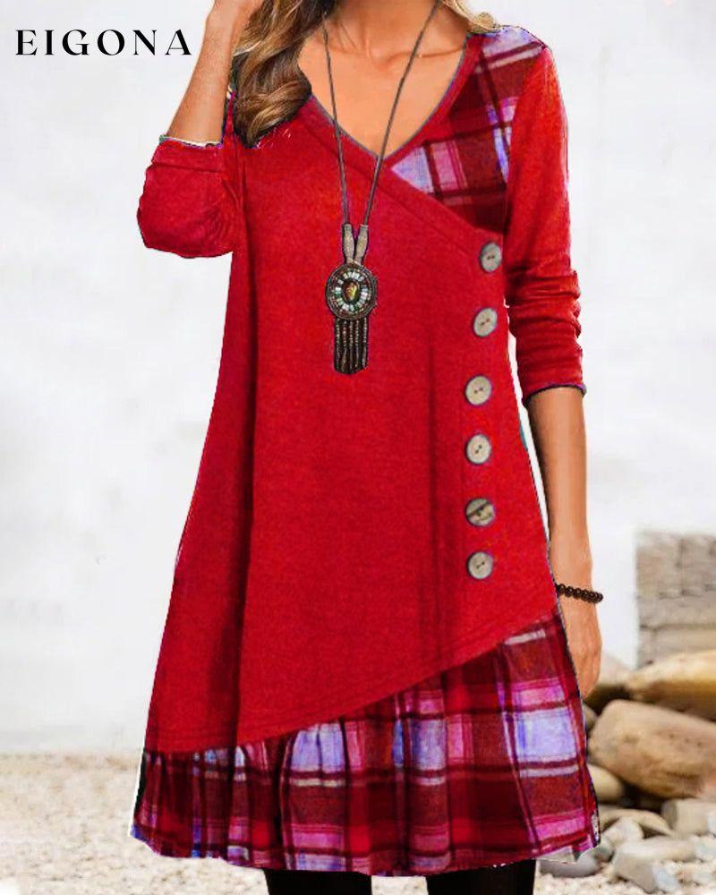 Plaid long sleeve dress Red 2022 f/w 23BF 23BK casual dresses Clothes Dresses