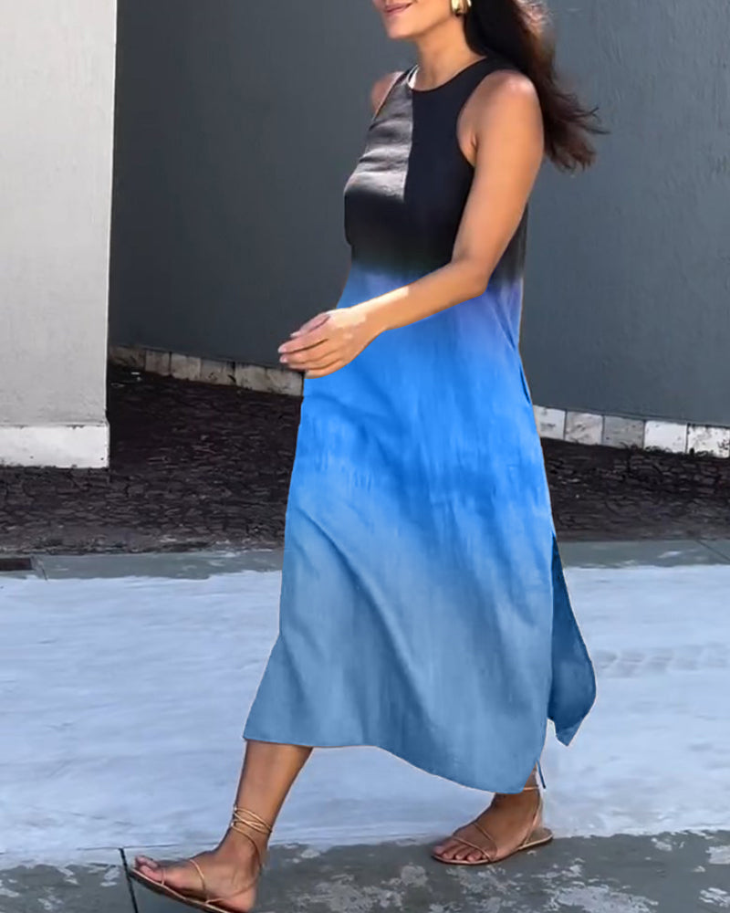 Ermeløs gradient kjole med rund hals