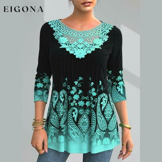Elegant Floral Print Shirt Green Best Sellings clothes Plus Size Sale tops Topseller