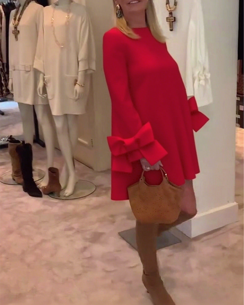 Fashionable Round Neck Bow Sleeve Dress