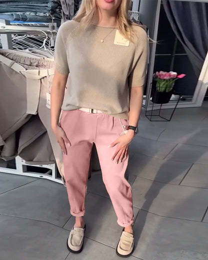 Einfarbige, lässige, gerade Hose