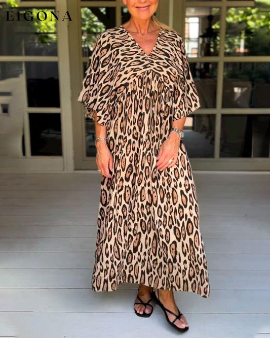 V-neck leopard print dress Brown 23BF Casual Dresses Clothes Dresses Spring Summer