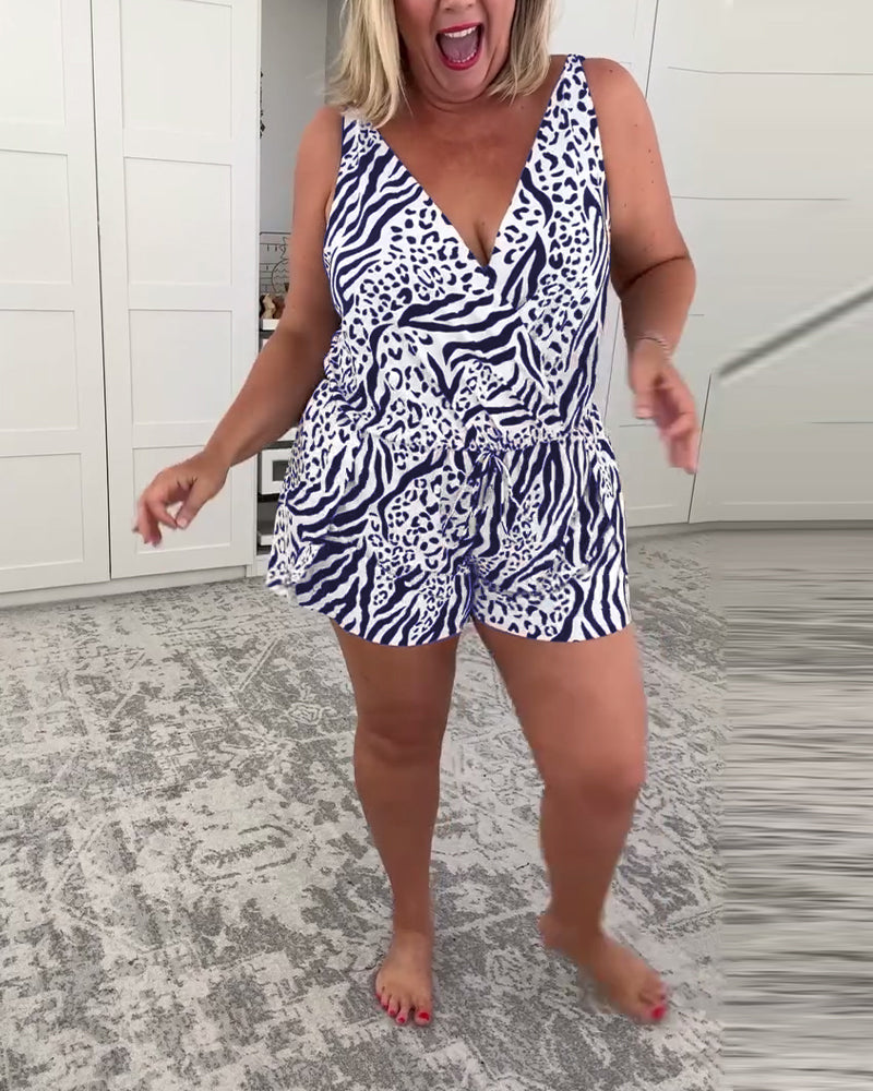 Schmal geschnittener Badeanzug mit Zebramuster