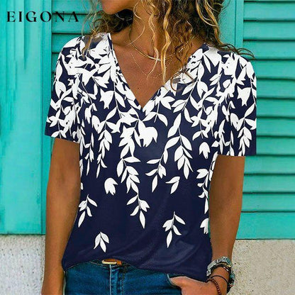 Stylish V-Neck Leaf Print T-Shirt best Best Sellings clothes Plus Size Sale tops Topseller