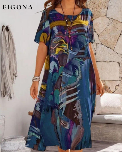 Round Neck Shift Dress in Geometric Print 23BF Casual Dresses Clothes Dresses Spring Summer