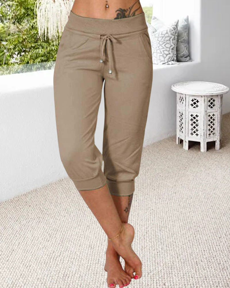 Solid color pocket cropped lounge pants