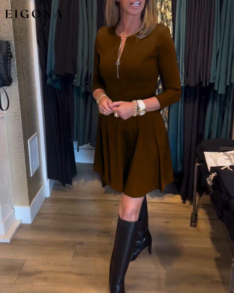 Solid color zipper elegant dress Brown 2023 f/w 23BF casual dresses Clothes discount Dresses elegant dresses spring