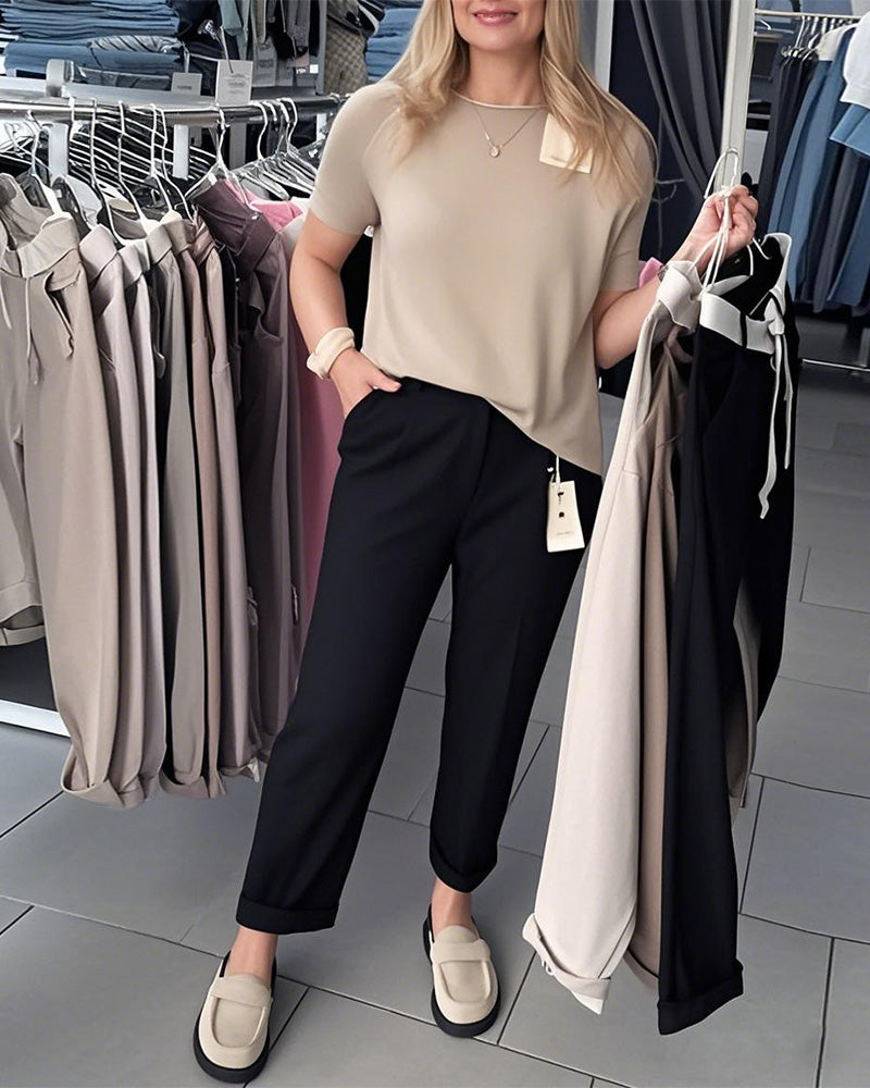 Einfarbige, lässige, gerade Hose