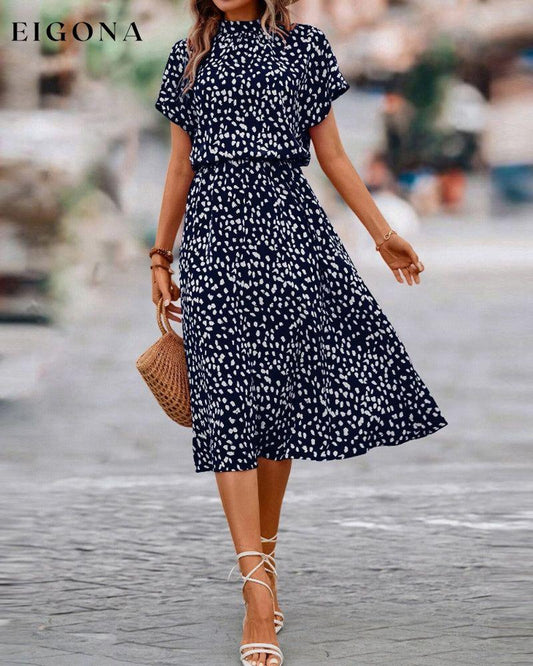 Dalmatian Print Short Sleeve Dress Navy Blue 23BF Casual Dresses Clothes Dresses Spring Summer