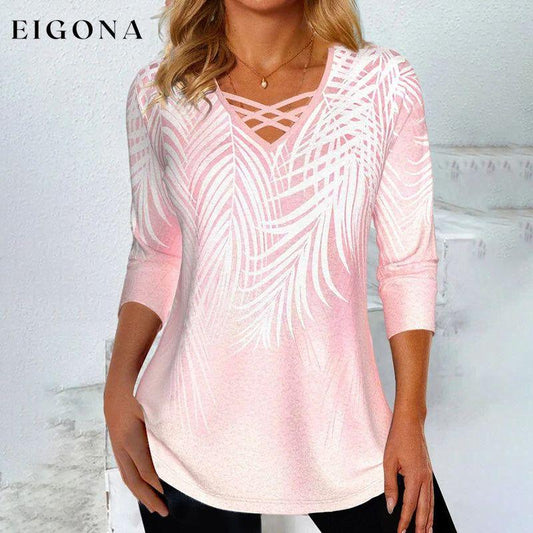Elegant Leaf Print Blouse Pink best Best Sellings clothes Plus Size Sale tops Topseller