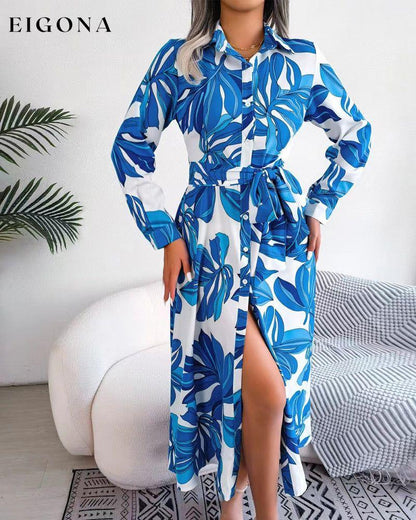 Contrasting floral print lapel shirt dress 23BF Casual Dresses Clothes Dresses Spring Summer